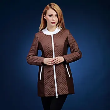 

2017 autumn and winter fashion slim waist o-neck fashion outerwear color block slim medium-long female cotton-padded jacket v306