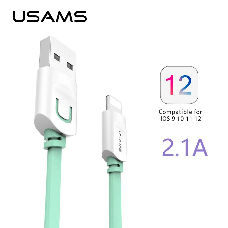 

For Iphone 6 6s Plus 5s 5 5c Usb Cable IOS 9 USAMS 1m 1.5m Flat Usb Charger wire cobo Sync Data Cable For ipad 4 5 mini 2 air 2