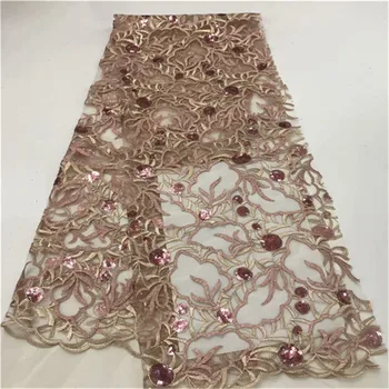 

High-end fashionable Nigerian Laces Fabrics High Quality African sequins Laces Fabric Wedding French Tulle Lace champagne