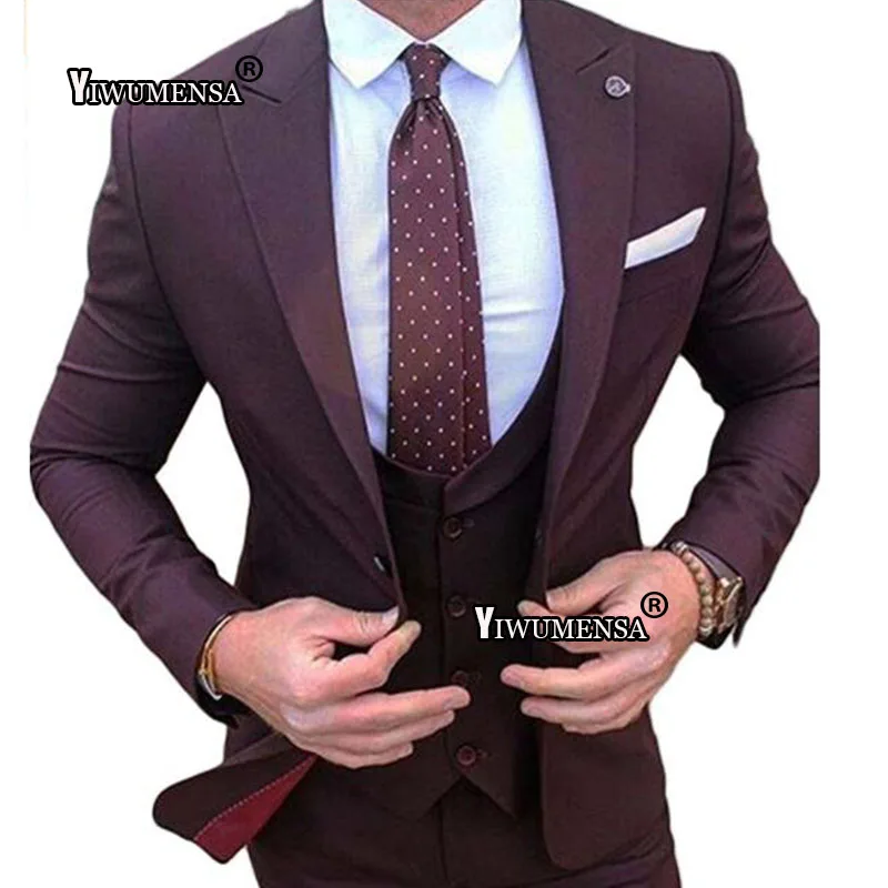 Y535 terno masculino приталенный мужской костюм винно-Красного цвета на свадьбу свадебный