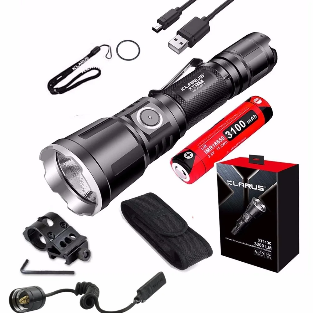 

KLARUS XT11X Tactical Flashlight CREE XHP70.2 LED max 3200 lumen beam throw 283 meter USB Charging torch + battery,TRS1,GMG-3