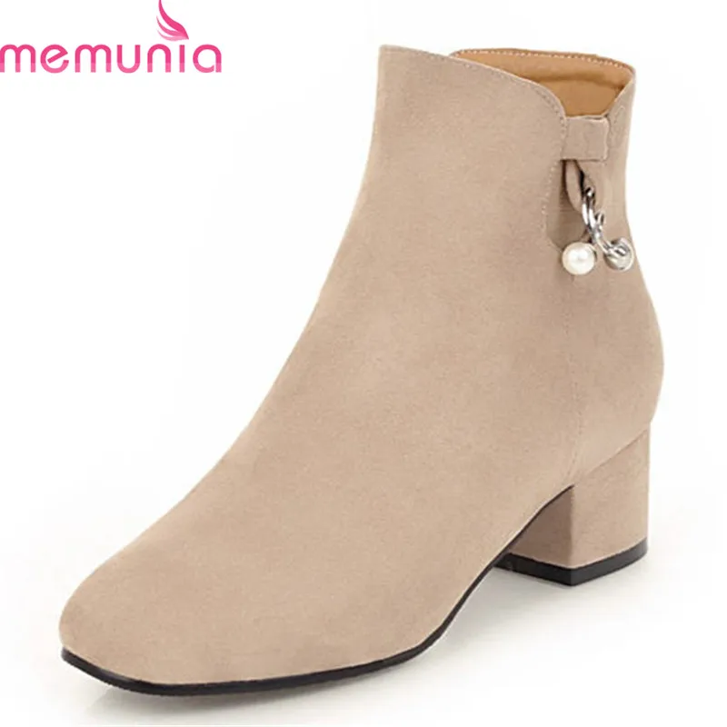 

MEMUNIA 2018 new arrival big size 34-45 round toe autumn winter ankle boots solid colors fashion shoes square high heels boots