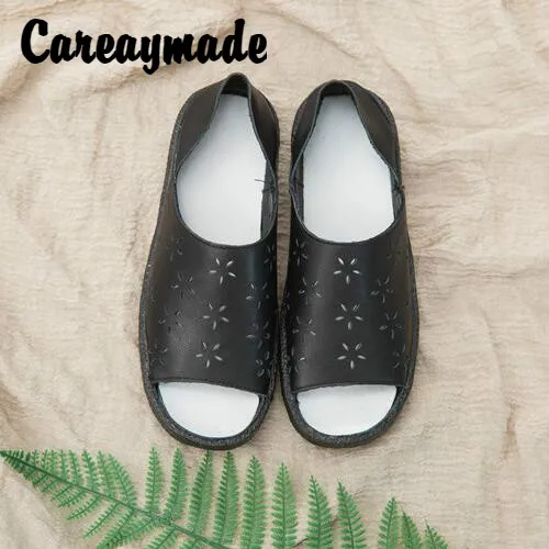 Careaymade-2018 summer new women pure genuine leather shoes, fish mouth leisure flat bottom ladies' sandals hollowed out Careaymade-2018 summer new women pure genuine leather shoes, fish mouth leisure flat bottom ladies' sandals hollowed out
