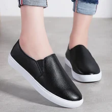 Женские лоферы; Повседневная обувь; женская обувь на плоской подошве; кожаные женские кроссовки без застежки; женские мокасины для вождения; Цвет черный, белый