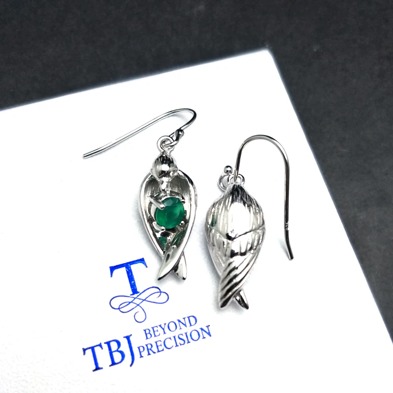 

TBJ,2018 Unique Lovely swallow design hook earring with natural green agate gemstone fine jewelry 925 sterling silver for girls