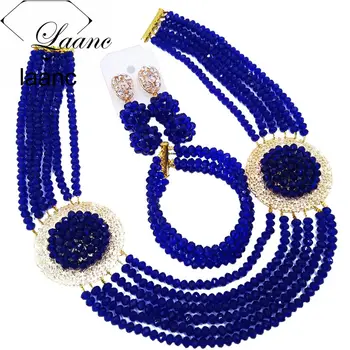 

Latest Fashion Royal Blue African Wedding Beads Nigerian Necklace Bridesmaids Wedding Jewelry Sets PHDS020