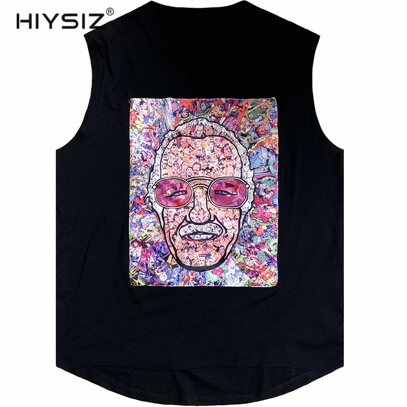 

HIYSIZ NEW Vest 2019 Casual brand Fahion Trend Streetwear Printed Design and color head design loose O-Neck Vest Summer ST406