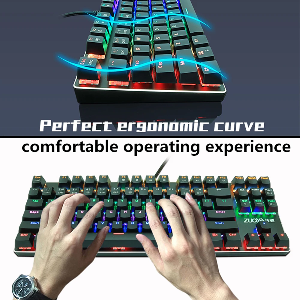 Механическая клавиатура с защитой от привидения RU/US, синий, красный переключатель, 87key, RGB/Mix, с подсветкой, светодиодный, USB, проводная игровая клавиатура для геймера, ПК, ноутбука