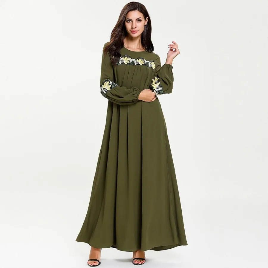 Мусульманское платье женское зеленое абайя Дубай, Турция Кафтан турецкий исламский Clothomg Бангладеш размера плюс кафтан Вышивка халат