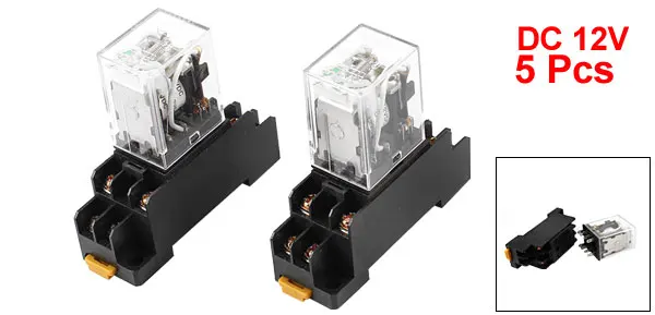 DC 12V Coil DPDT 8 Pin Green LED Power Relay 5 Pcs w Base Socket