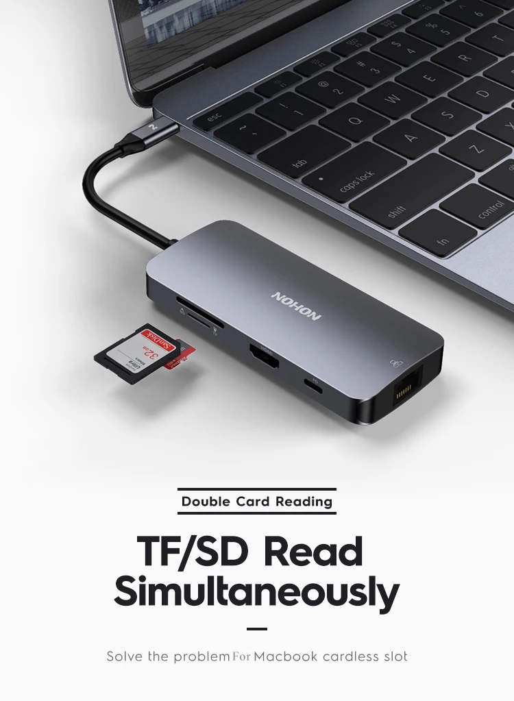 Nohon USB C HUB To RJ45 TF HDMI Thunderbolt 3 Adapter For MacBook Samsung Galaxy S9 Huawei P20 Mate 20 Pro Type C PD USB 3.0 HUB Laptop Mobile Phone Adapter Details (07)