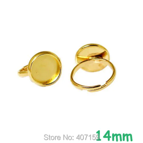 

(60 pieces/lot) Blank Kids Ring w/ 14mm Inner Round Bezel tray Cabochon Bases Children Girls Rings Settings Findings Golden tone