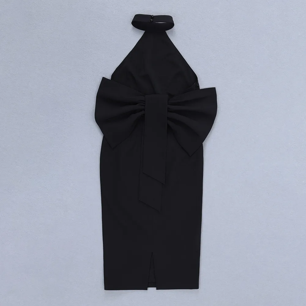 KLEEZY/модное женское черное длинное обтягивающее Элегантное платье без рукавов с большим бантом пикантные вечерние женские платья до середины икры BY1018