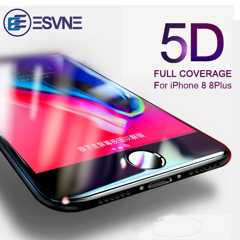 Kopen ESVNE 5D Gebogen Rand Gehard Glas Voor iphone 8 Screen Protector iPhone 8 Plus Glas Volledige Cover Beschermfolie