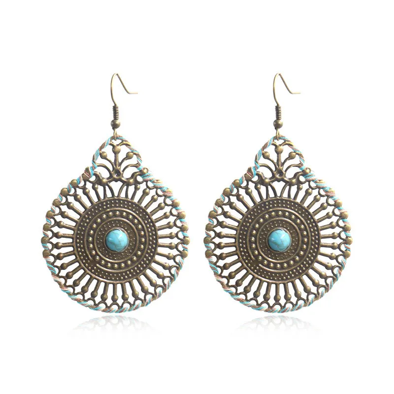 

Bohemia Vintage Ethnic Hanging Dangle Drop Stainless Steel Hook Kolczyki Oorbellen Statement Women Earrings
