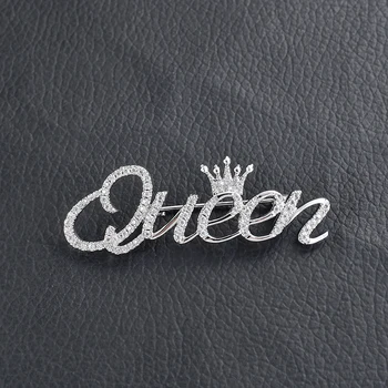 

Handmade Blingbling Jewelry Rhinestone Brooch "QUEEN " Word Pin Gift to Lady Luxury Crystal Lapel Pin for Women broche female