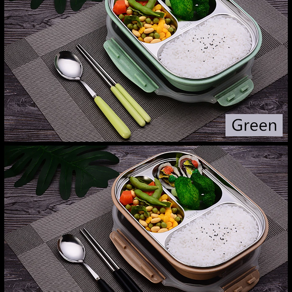 ONEUP stainless steel Lunch box Eco-friendly Wheat Straw Food container with cutlery Bento Box With Compartments Microwavable 16