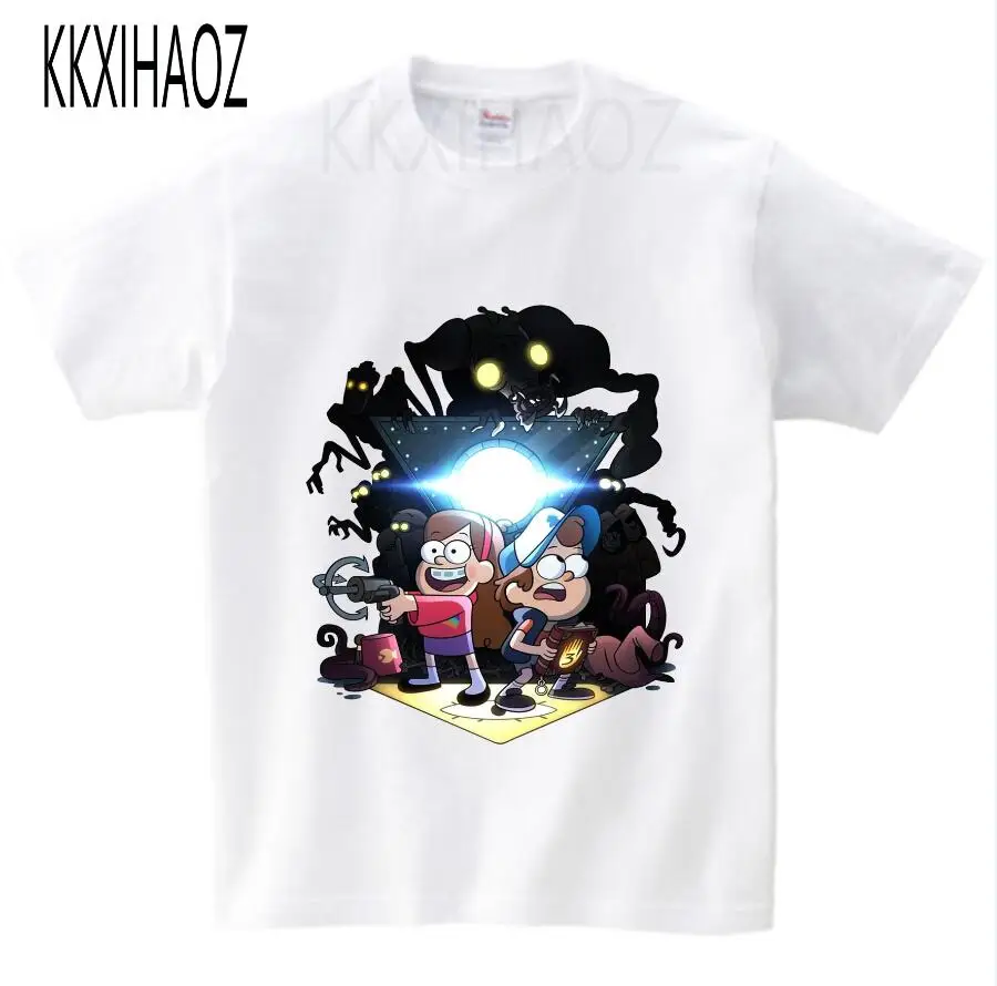white childreT-shirt Футболки для мальчиков и девочек с изображением Гравити Фолз Мэйбл Диппер детские забавные мультяшные футболки с коротким рукавом, детские топы, футболки, одежда для малышей NN - Цвет: white childreT-shirt