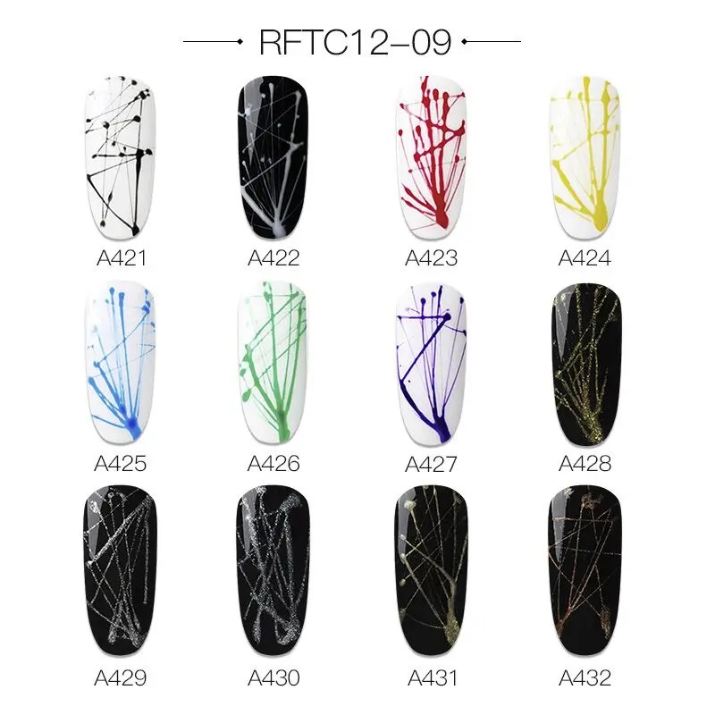 ROSALIND Gel Nail Polish Set 12PCS/Set Painting Spider Shiny Gel Manicure Set Stamping acrylic Nail Kit Varnish All For Manicure - Цвет: RFTC12-09