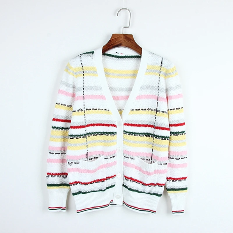 

2018 New Winter Spring Autumn Women Sweaters Cardigans Long Sleeve Loose Knitted Wool Sweaters Striped V-neck Female Tops 8436#