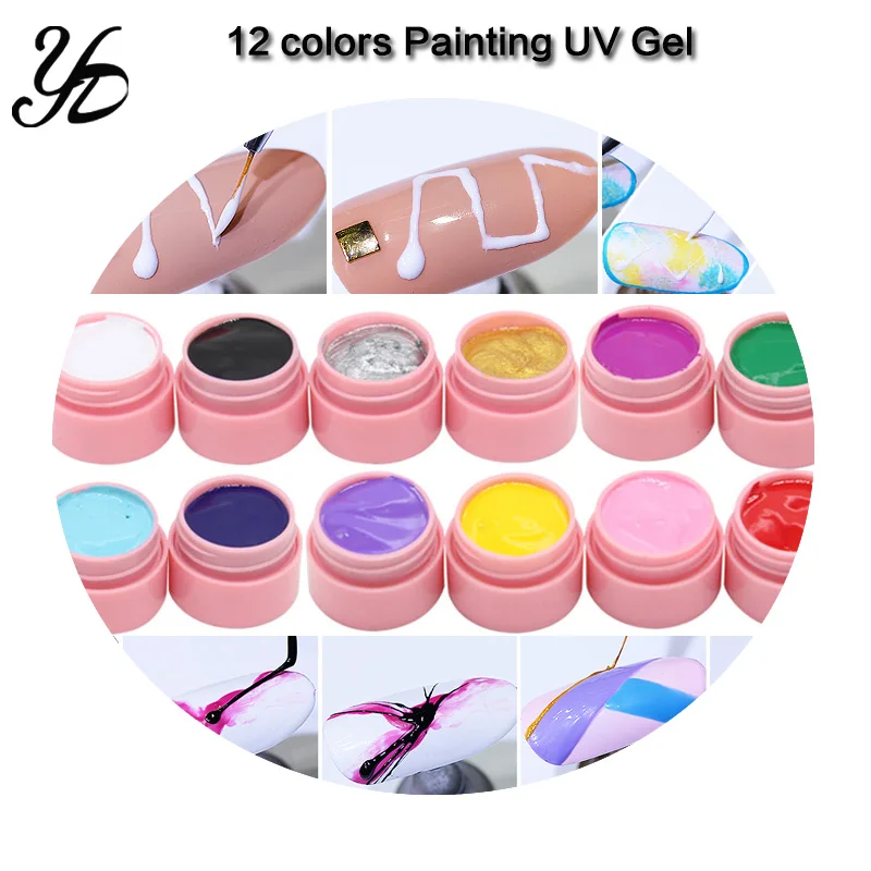 

Yiday 12pcs Soak Off Draw Painting UV Gel Polish Lacquer Ink Varnish Paint Drawing Line Micro-carving Nail Art Acrylic Design