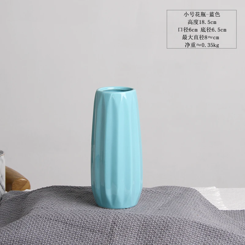 Модный стиль белая/синяя/Розовая керамическая ваза для цветов креативное украшение дома Настольная Ваза изделия ручной работы креативный подарок - Цвет: Blue-S