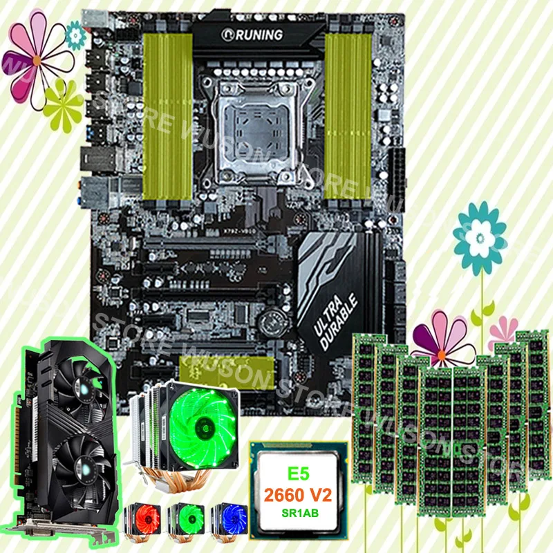 

Hot gaming PC motherboard bundle X79 motherboard CPU Xeon 2660 V2 2.2GHz with cooler GTX1050TI 4G video card RAM 8*8G 1600 RECC