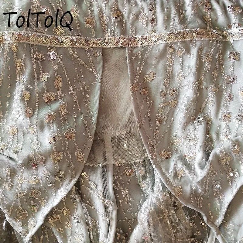 TolTolQ летнее новое платье с v-образным вырезом, кружевное длинное платье с открытой спиной, элегантное платье с блестками, облегающее Клубное вечернее платье vestidos - Цвет: Blue-gray