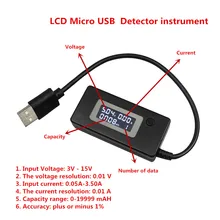 Black Digital Micro USB LCD USB Mini Current and Voltage Detector Mobile Power USB Charger Tester Meter