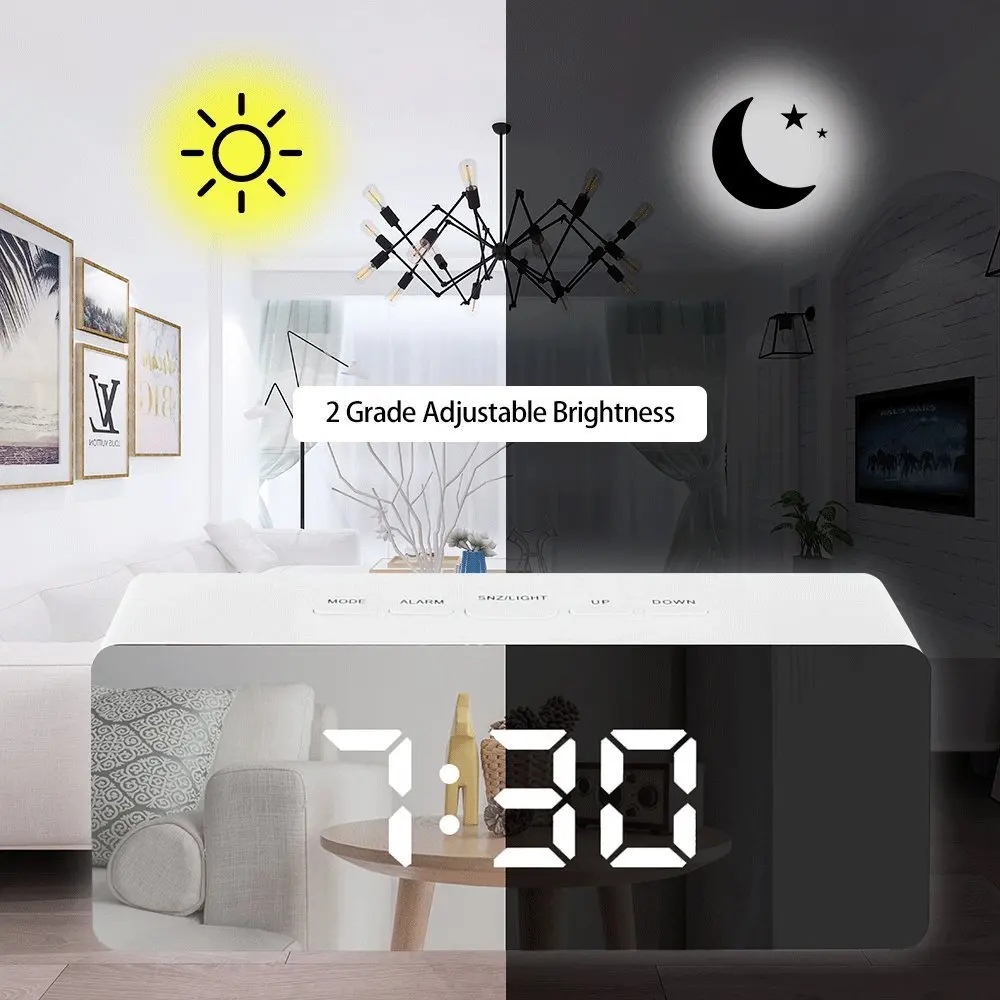 

Digital Alarm Clock LED Electronic Mirror Clock Temperature Display Table wake up Clocks Wake Up Time Desktop reloj despertador