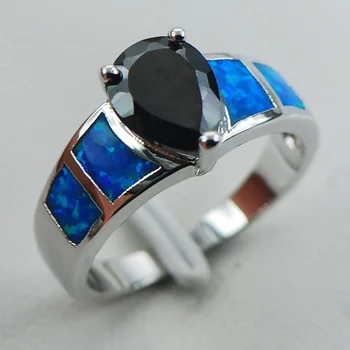 

Black onyx Blue Opal 925 Sterling Silver Ring Size 6 7 8 9 10 R1275