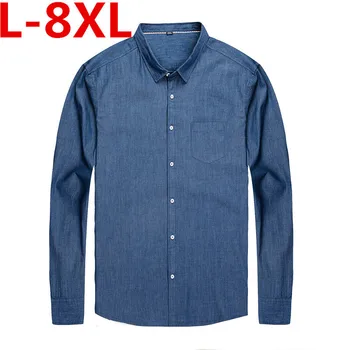 

2017 Hot Sale Denim Shirt Men Plus Size Clothing 8XL 7XL 6XL 5XL 4XL Man Shirts High Quality Long Sleeve Cotton Casual Shirts