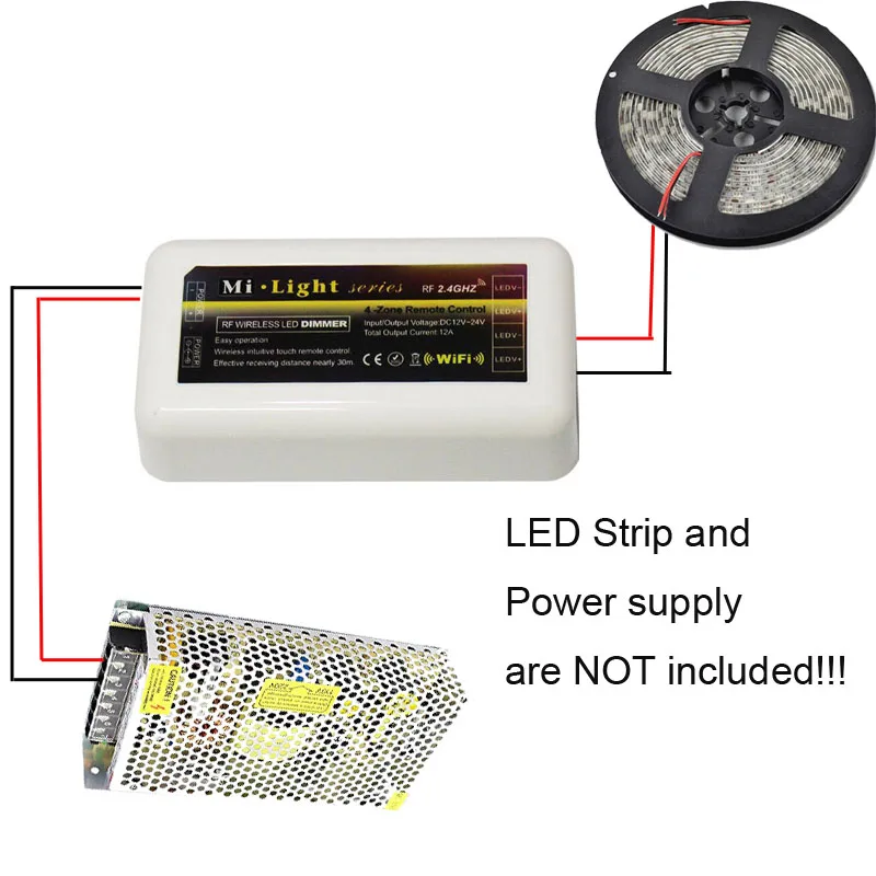 Светодиодный контроллер Wi-Fi hub+ 4 шт. одного цвета 2,4G RF выключатели со светодиодным индикатором+ 4-zone Group сенсорный пульт дистанционного управления для затемнения светодиодные полосы 12 V-24 V