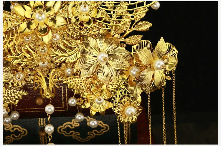 Стиль китайские головные уборы для невест Корона Феникс свадебное платье головной убор аксессуары древний костюм Хана аксессуары