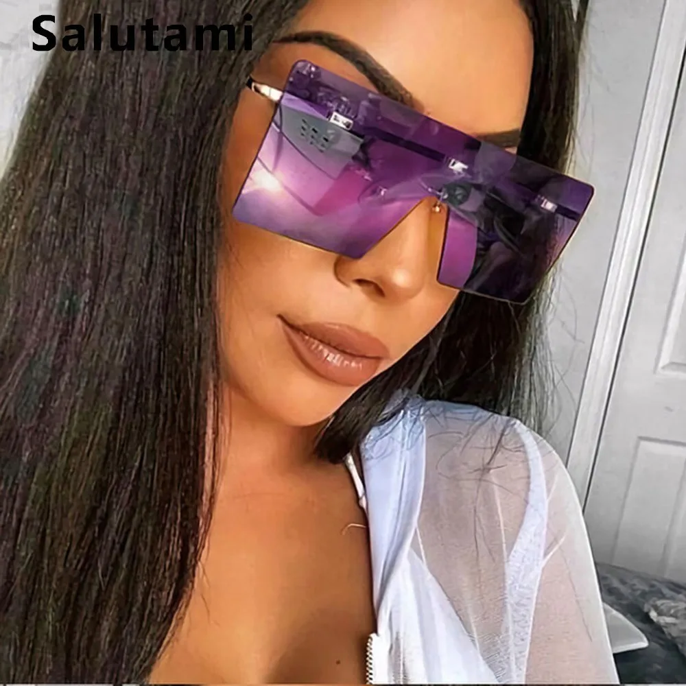 

Alloy Rimless Square Sunglasses Women Luxury Brand Purple Mirror Sun Glasses Female Sexy Shield Vintage One Piece Flat Shades