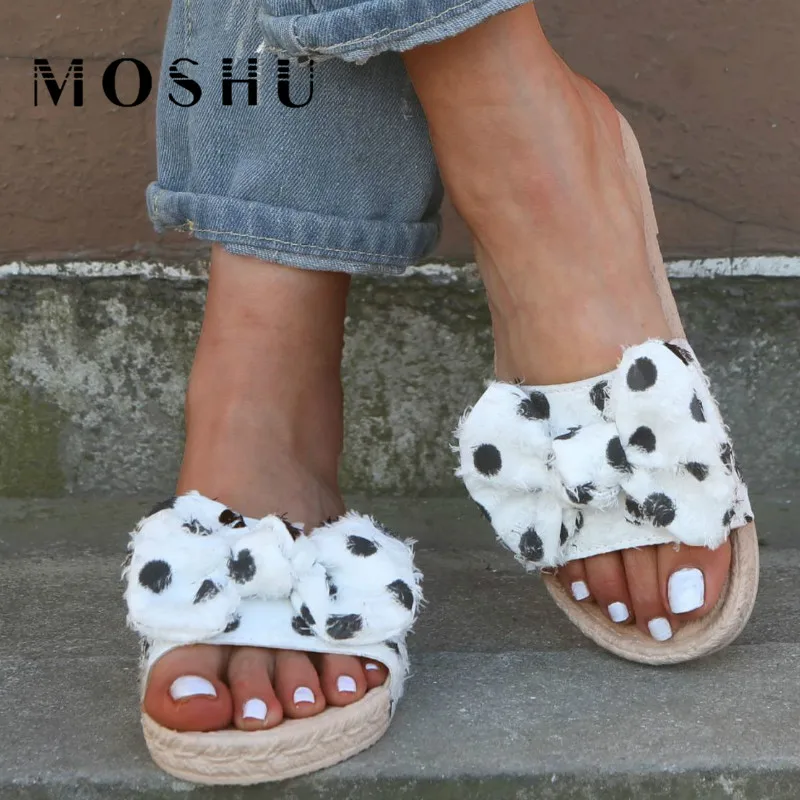 

Woman Sandals Summer Women Shoes Bowtie Flat Sandals Lady White Slide Slippers Dot Flip Flops Female Beach Sandales Femme 2019