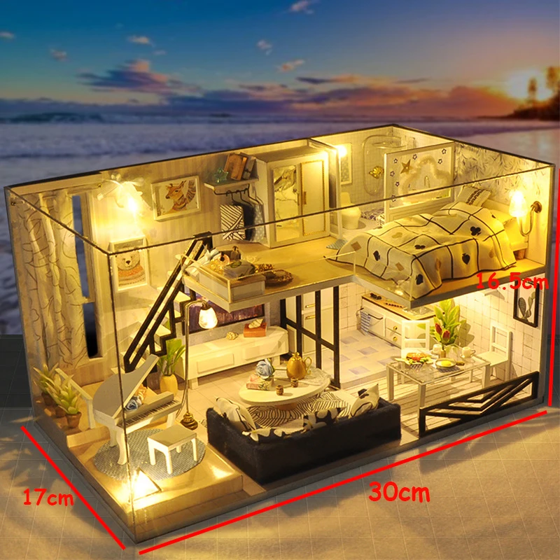 DIY Doll House Wooden Dollhouse Assemble Kit Toy Handmade Miniature Loft with Furniture Doll Houses for Children Gift Toys