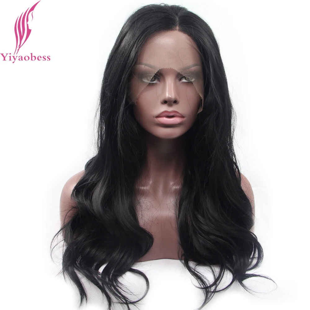 

Yiyaobess 1# Glueless Synthetic Lace Front Wig Black Long Wavy Wigs For African American Women Natural Hairstyles