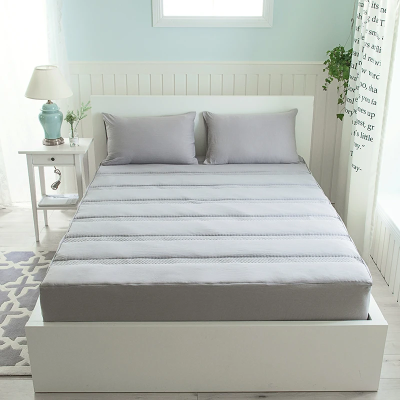 

Simple Washed Cotton Quilted 3pcs Fitted Sheet Set Waterproof Fitted Sheet Mattress Protector Luxury Cover Single Pillowcase
