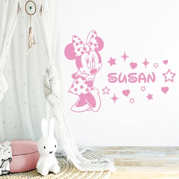 

Cartoon Mickey Custom Name Pvc Material Wall Sticker Background For Girls Room Wall Art Decal Bedroom Wallpaper Wall Mural