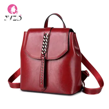 

JVZD New Style 2019 Women Backpack，Split Leather Cowhide School Bags Girls，Chain Minimalist Travel Backpack