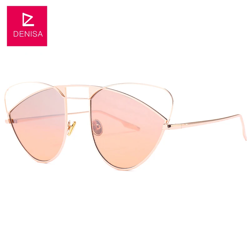 DENISA оправа-бабочка кошачий глаз солнцезащитные очки для женщин Новая мода розовый красный ретро солнцезащитные очки для девочек UV400 zonnebril dames G18632 - Цвет линз: Gold Pink