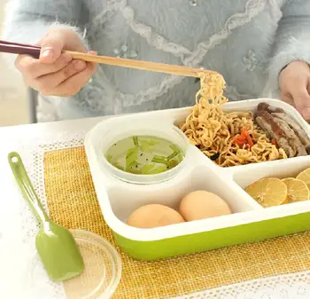 

4 Cells Healthy Plastic Lunch Box Food Container 1000ml Multifunction Adults Lady Kid Lunchbox Microwaveable Bento Box