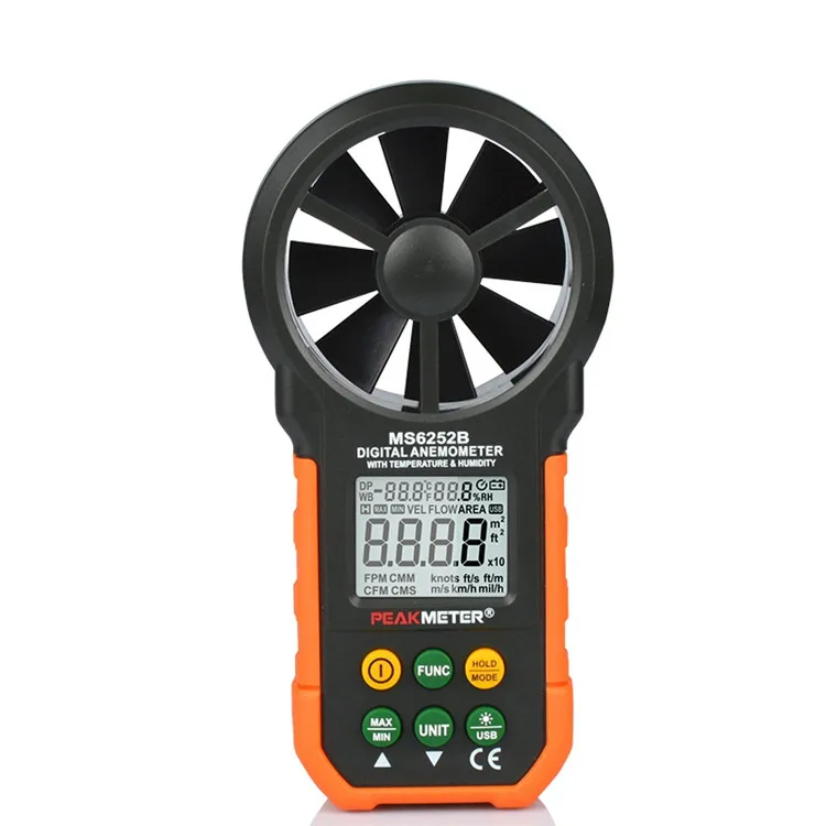 

MS6252B Digital Anemometer Air Speed Velocity Air Flow Meter with Air Temperature Humidity RH USB Port