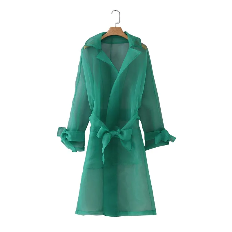 

WT1911 European Design Green Color Transparent Organza Jacket Summer Chic Thin Sunscreen Mesh Jackets Outwear Tops
