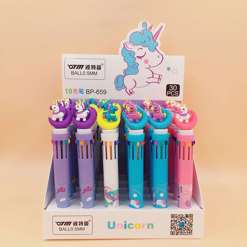

30Pcs/lot Moon Unicorn 10 Color Ballpoint Pen Kawaii Ball Pen for Kids Gift Promotion Material Escolar School Supplies