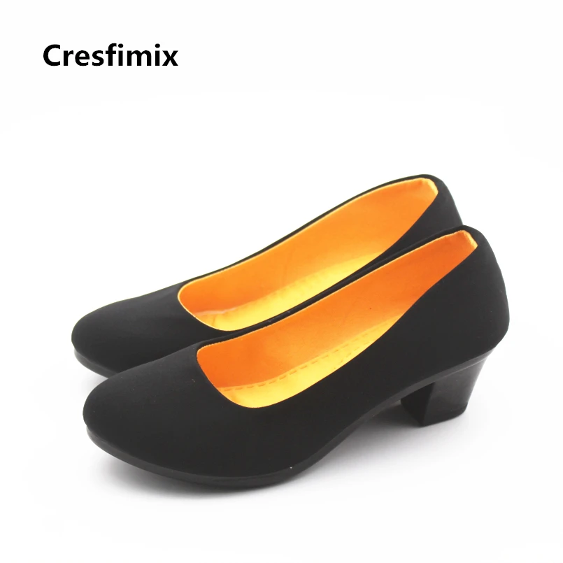 Cresfimix/женские модные черные туфли на высоком каблуке без застежки милые удобные