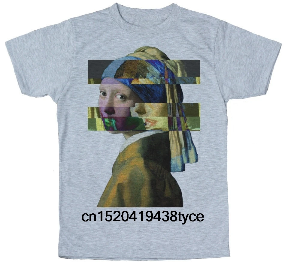 Девушка с жемчужной серьгой-Johannes Vermeer футболка дизайн Glitch | Мужская одежда