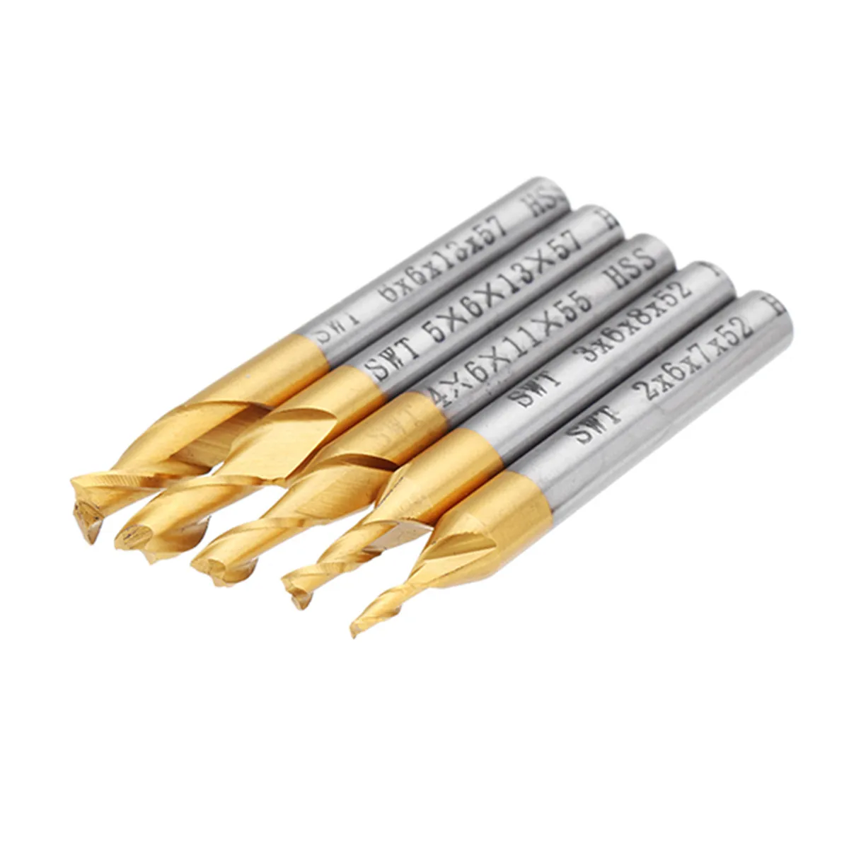 

Drillpro 5pcs 2/3/4/5/6mm Milling Cutter 2 Flute HSS Titanium Coated 6mm Shank End Mill CNC Drill Bit Tool