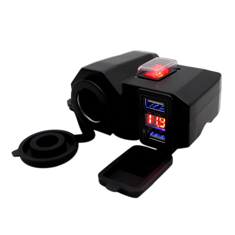 Nordson Waterproof 12V Motorcycle Dual USB Charger Cigar Lighter Socket LED Voltmeter Accessories Parts for Motocross Dirt Bike